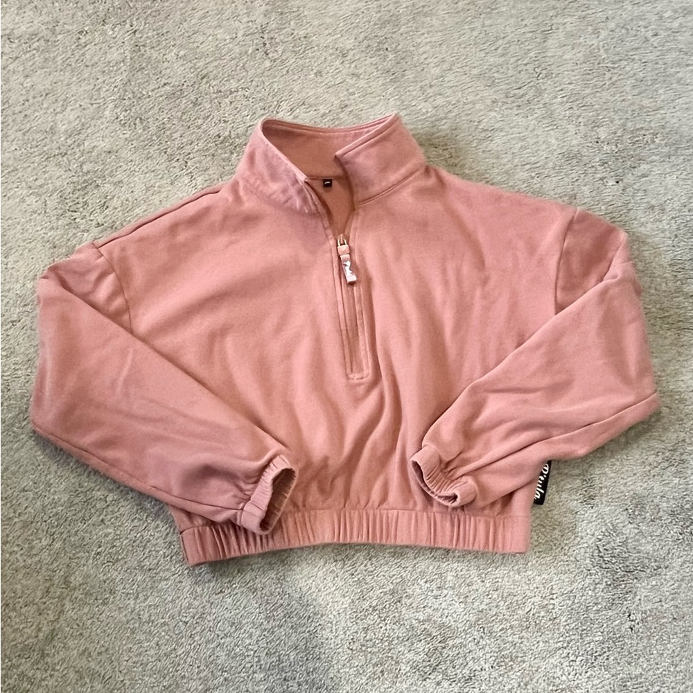 NWOT P’Tula Quarter-Zip Cropped Sweatshirt, Women’s Small Coral Long Sleeve Top